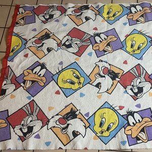 Vtg 90s Looney Tunes Throw Blanket Bugs Bunny Tweety Sylvester Cat 43x60''